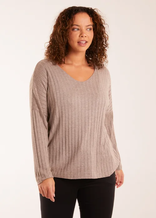 Blue Vanilla Mocha V-Neck Ribbed Jumper - One Size Image 1
