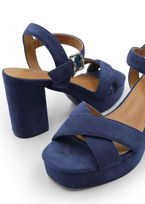 Where's That From Navy Suede Marcia Platform Strappy Block Heels - 3 Image 2