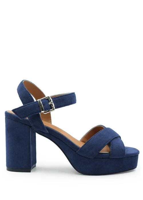Where's That From Navy Suede Marcia Platform Strappy Block Heels - 3 Image 1