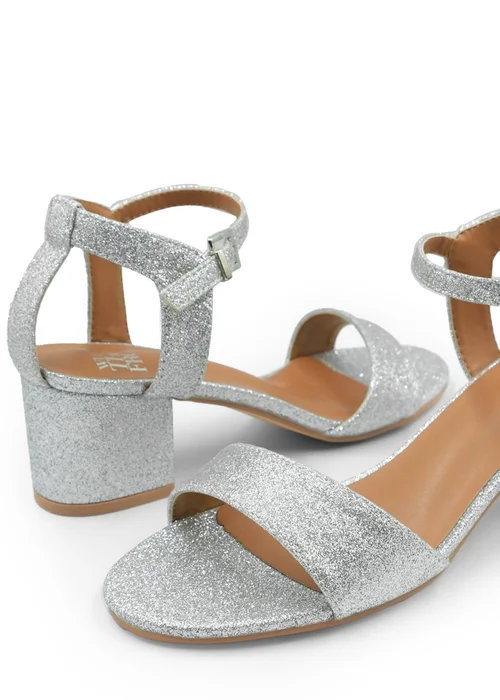 Where's That From Silver Glitter Adrianna Strappy Block Heels - 3 Image 2