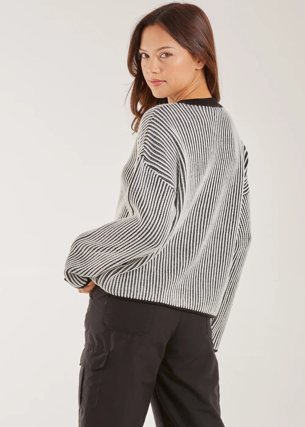 Pink Vanilla Black Striped Ribbed Long Sleeve Jumper - M/L Image 4