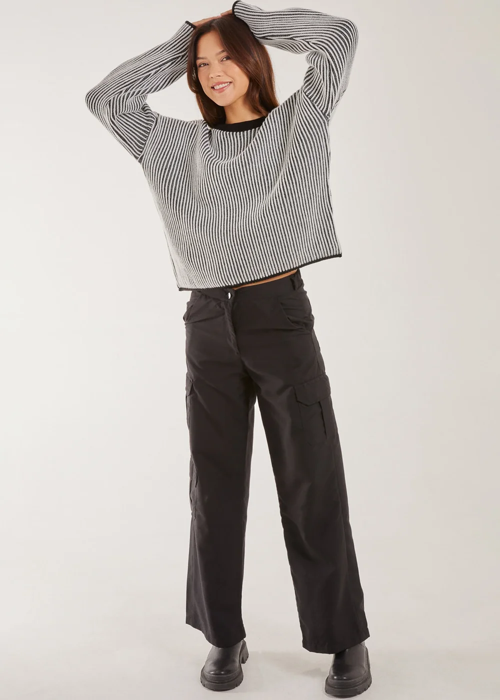 Pink Vanilla Black Striped Ribbed Long Sleeve Jumper - M/L Image 3