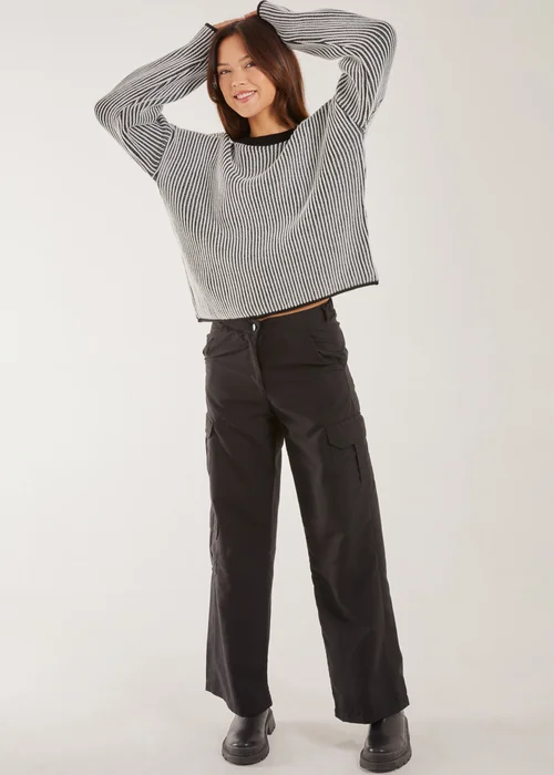 Pink Vanilla Black Striped Ribbed Long Sleeve Jumper - M/L Image 3