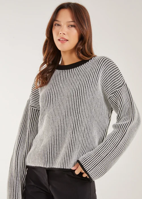 Pink Vanilla Black Striped Ribbed Long Sleeve Jumper - M/L Image 1
