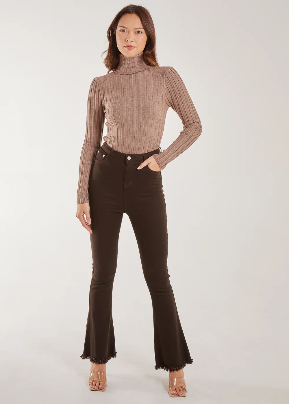 Pink Vanilla Mocha Soft Knit Wide Rib Roll Neck Top - S/M Image 3