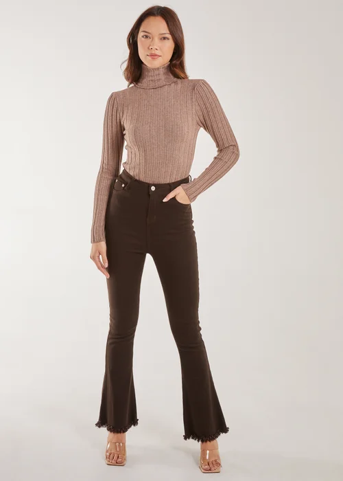 Pink Vanilla Mocha Soft Knit Wide Rib Roll Neck Top - S/M Image 3