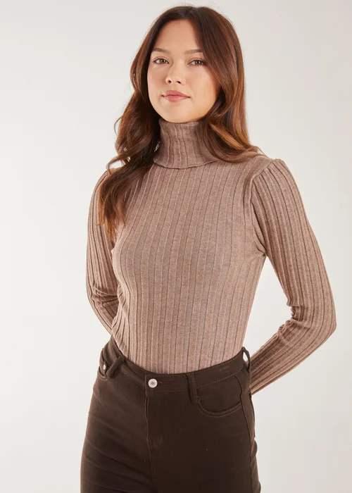 Pink Vanilla Mocha Soft Knit Wide Rib Roll Neck Top - S/M Image 1