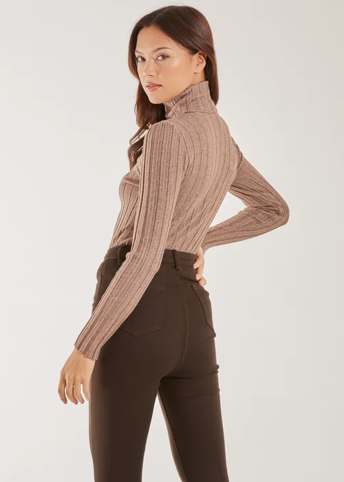 Pink Vanilla Mocha Soft Knit Wide Rib Roll Neck Top - S/M Image 4