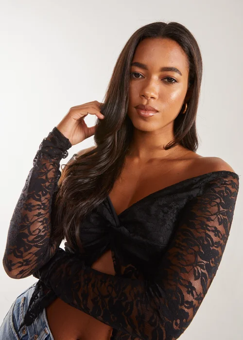 Pink Vanilla Black Lace Butterfly Long Sleeve Top - S Image 2