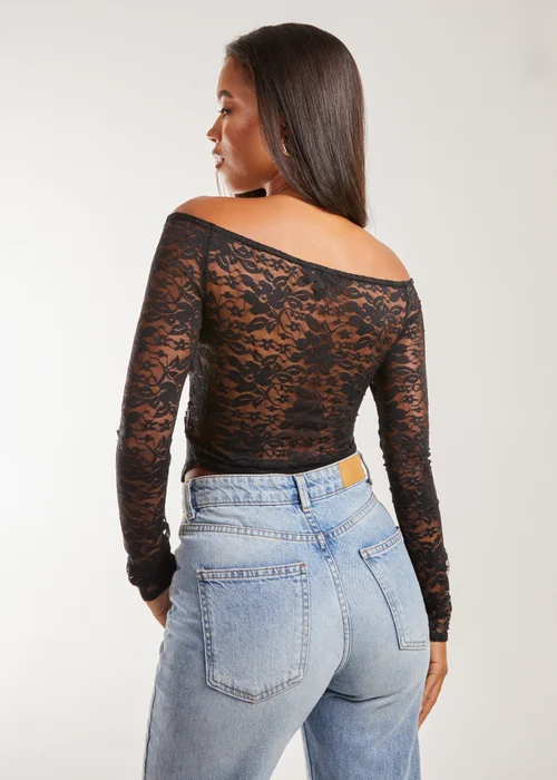 Pink Vanilla Black Lace Butterfly Long Sleeve Top - S Image 4