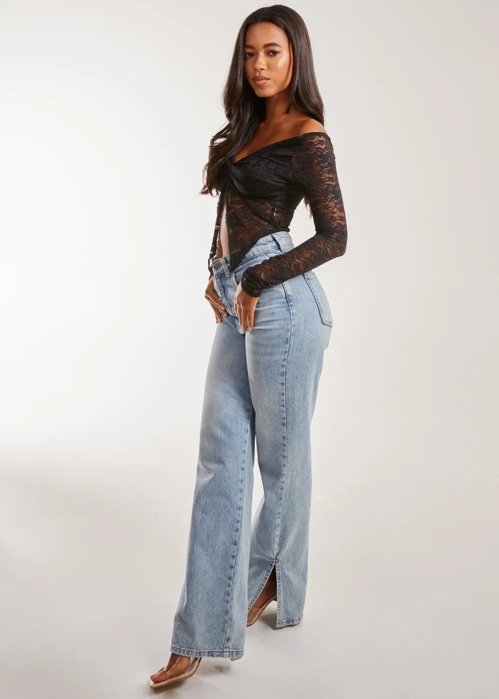 Pink Vanilla Black Lace Butterfly Long Sleeve Top - S Image 3