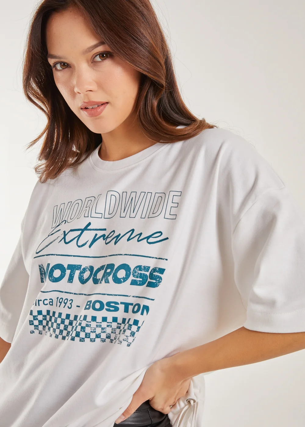 Pink Vanilla Ivory Motocross Oversized T-Shirt - S/M Image 2