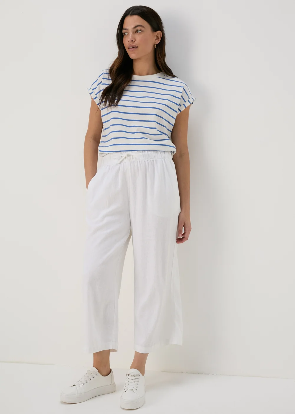 Papaya Petite White Linen Wide Leg Crop Trousers - 6 Image 4