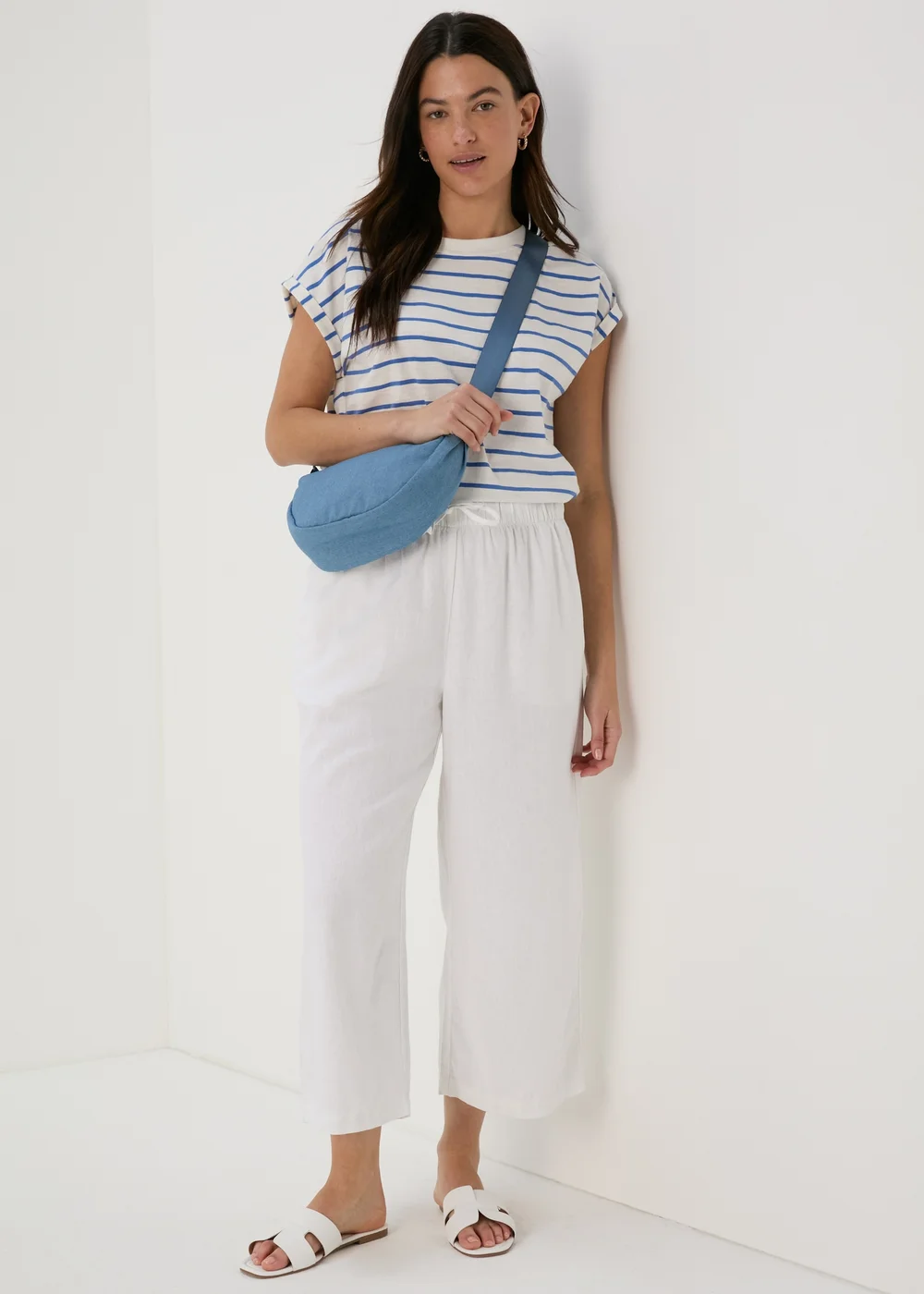 Papaya Petite White Linen Wide Leg Crop Trousers - 6 Image 1