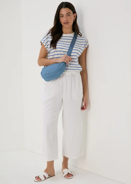 Papaya Petite White Linen Wide Leg Crop Trousers - 6 Image 1