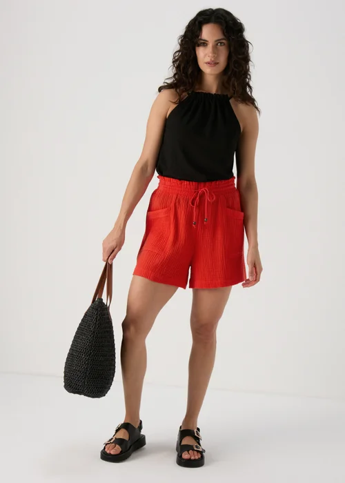 Red Textured Shorts - 8 Image 4