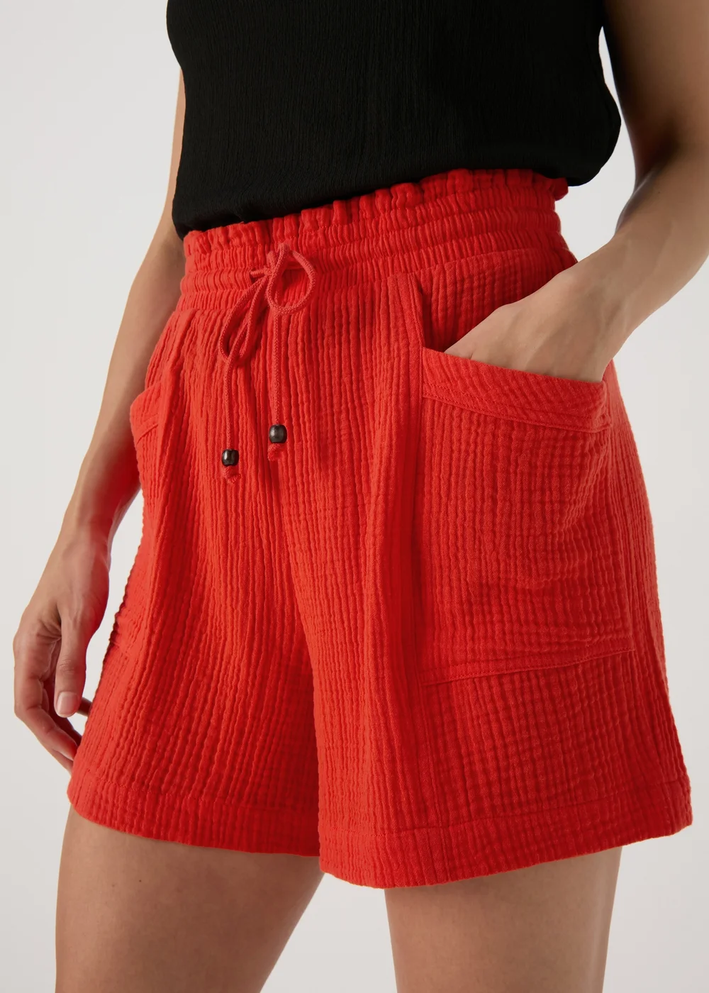 Red Textured Shorts - 8 Image 3