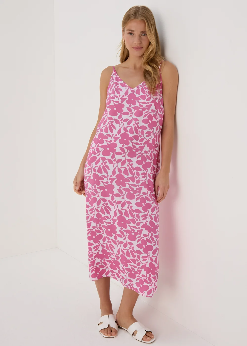 Pink Floral Cami Midi Viscose Dress - 8 Image 1