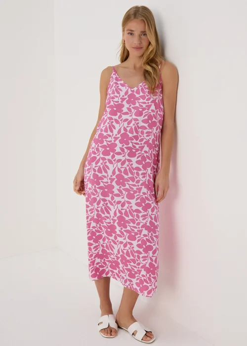 Pink Floral Cami Midi Viscose Dress - 8 Image 1