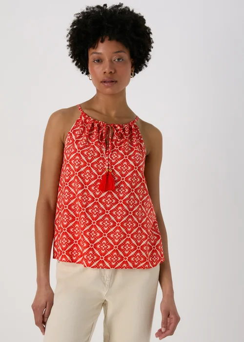 Red Tile Print High Apex Viscose Top - 8 Image 1
