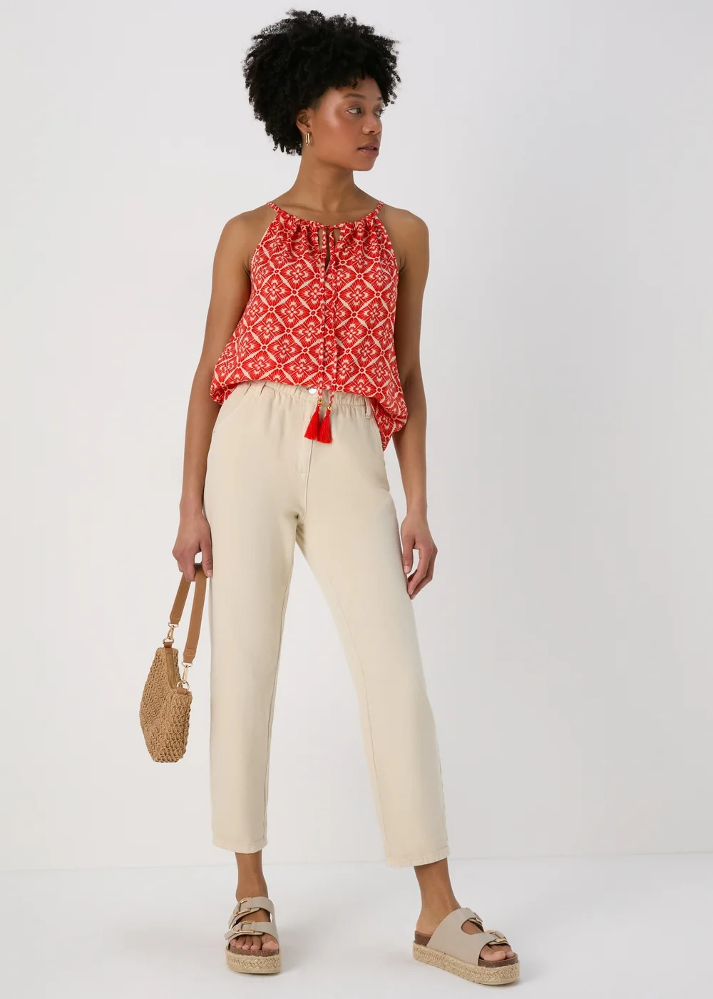 Red Tile Print High Apex Viscose Top - 8 Image 4