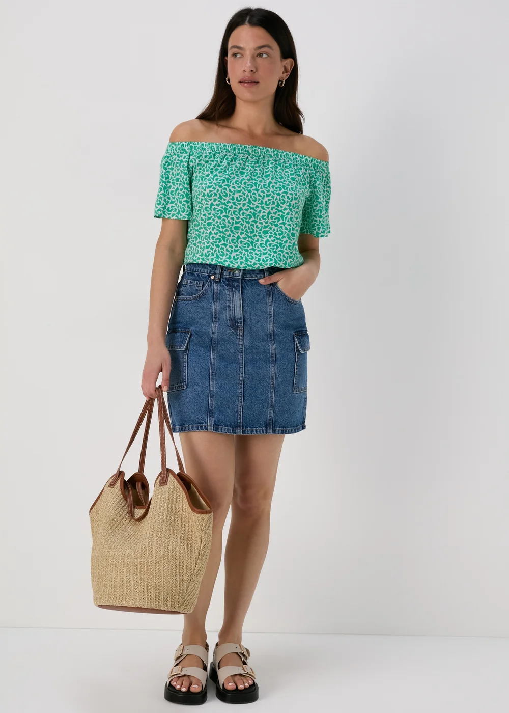 Turquoise Abstract Print Viscose Bardot Top - 8 Image 4