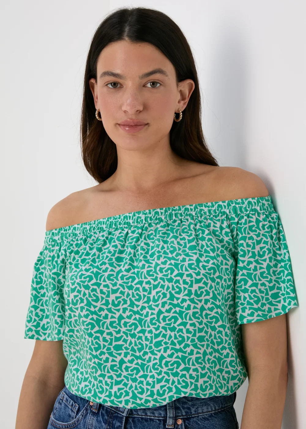 Turquoise Abstract Print Viscose Bardot Top - 8 Image 3