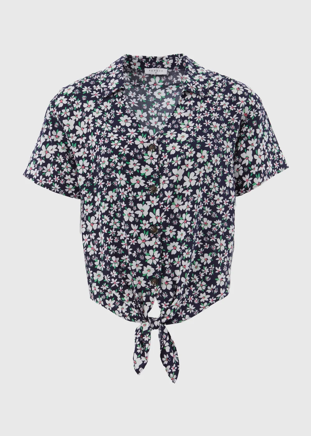 Navy & Blue Ditsy Tie Front Viscose Top - 8 Image 5