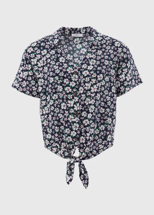 Navy & Blue Ditsy Tie Front Viscose Top - 8 Image 5