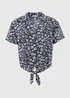Navy & Blue Ditsy Tie Front Viscose Top - 8 Image 5