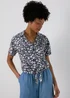 Navy & Blue Ditsy Tie Front Viscose Top - 8 Image 1