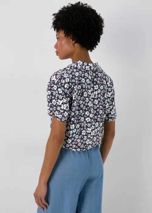 Navy & Blue Ditsy Tie Front Viscose Top - 8 Image 2