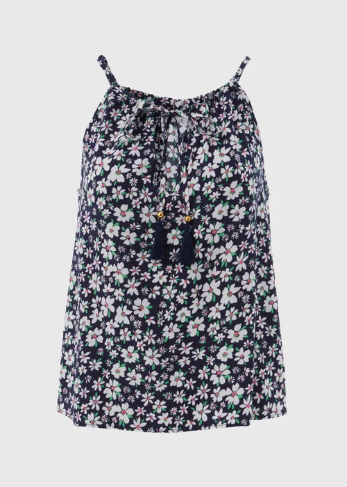 Navy & Blue Ditsy High Apex Viscose Cami Top - 8 Image 5