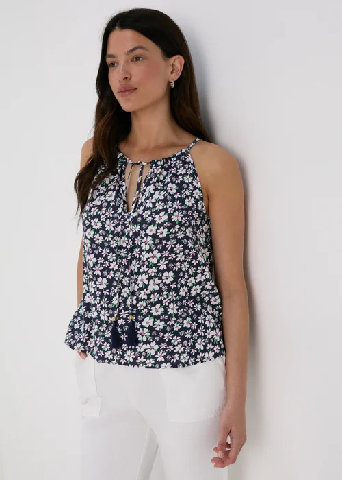 Navy & Blue Ditsy High Apex Viscose Cami Top - 8 Image 1