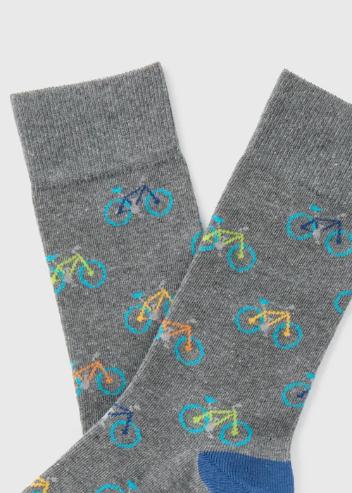 Grey Marl Bike Design Socks - Sizes 6 - 8.5 Image 2