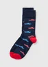 Navy Car Print Socks - Sizes 6 - 8.5 Image 1