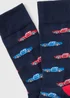 Navy Car Print Socks - Sizes 6 - 8.5 Image 2