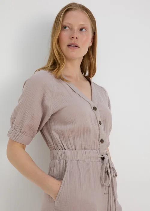 Taupe Double Cloth Jumpsuit - 8 Image 3