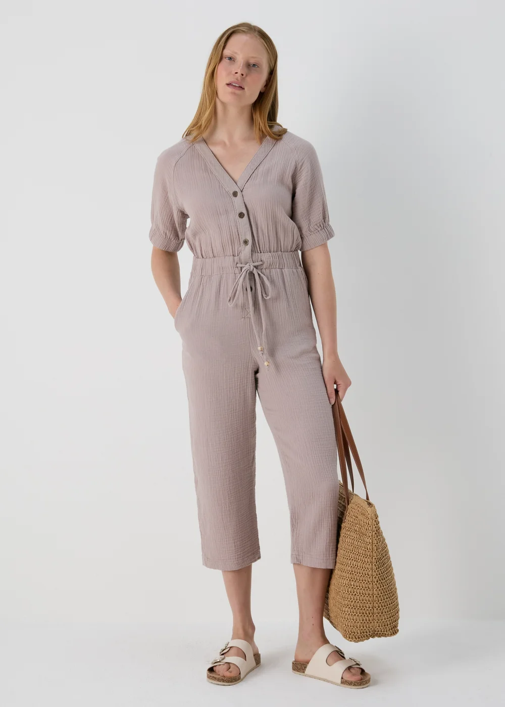 Taupe Double Cloth Jumpsuit - 8 Image 1