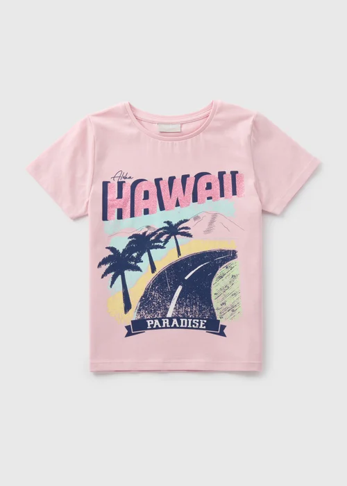 Girls Pink Hawaii T-Shirt (7-13yrs) - 7 Yrs Image 1