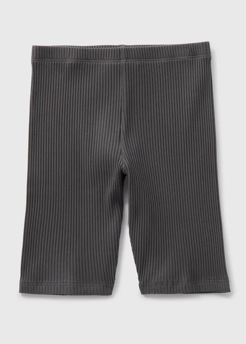 Girls Dark Grey Ribbed Cycling Shorts (7-13yrs) - 8 Yrs Image 1