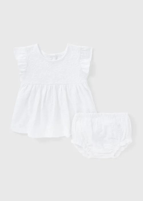 Baby White Embroidered Jersey Dress & Knickers Set (Newborn-23mths) - 0-3 months Image 1
