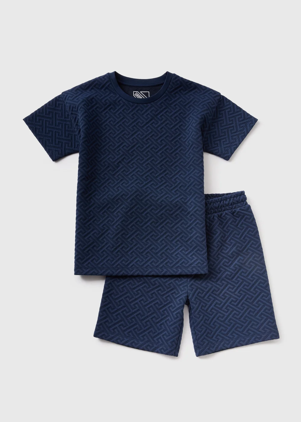 Boys Navy Jacquard T-Shirt & Shorts Set (7-12yrs) - 7 Yrs Image 1