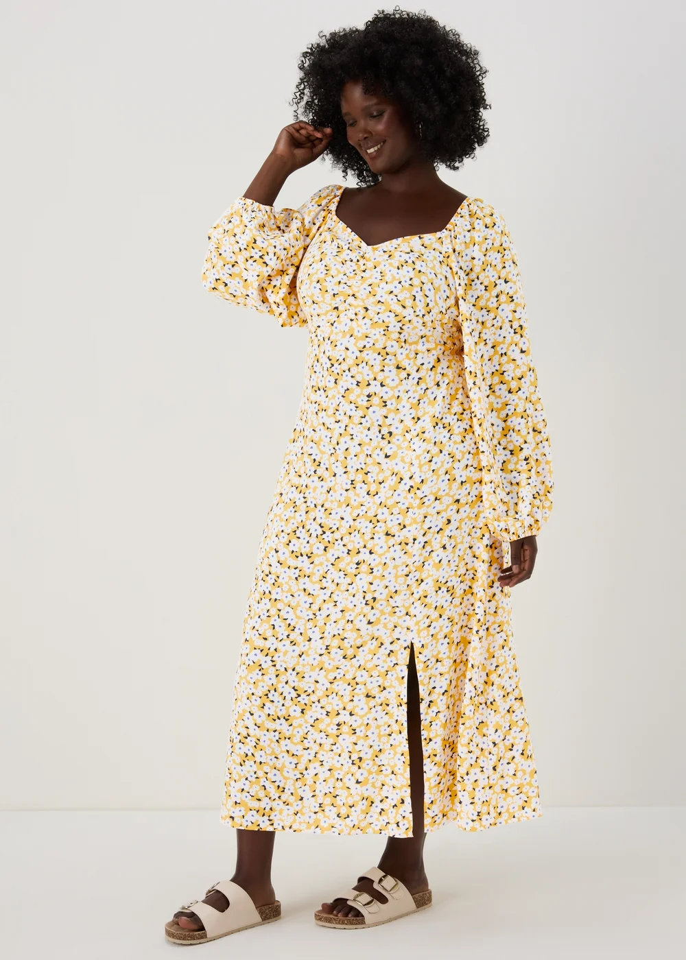 Yellow Floral Midi Dress - 8 Image 8