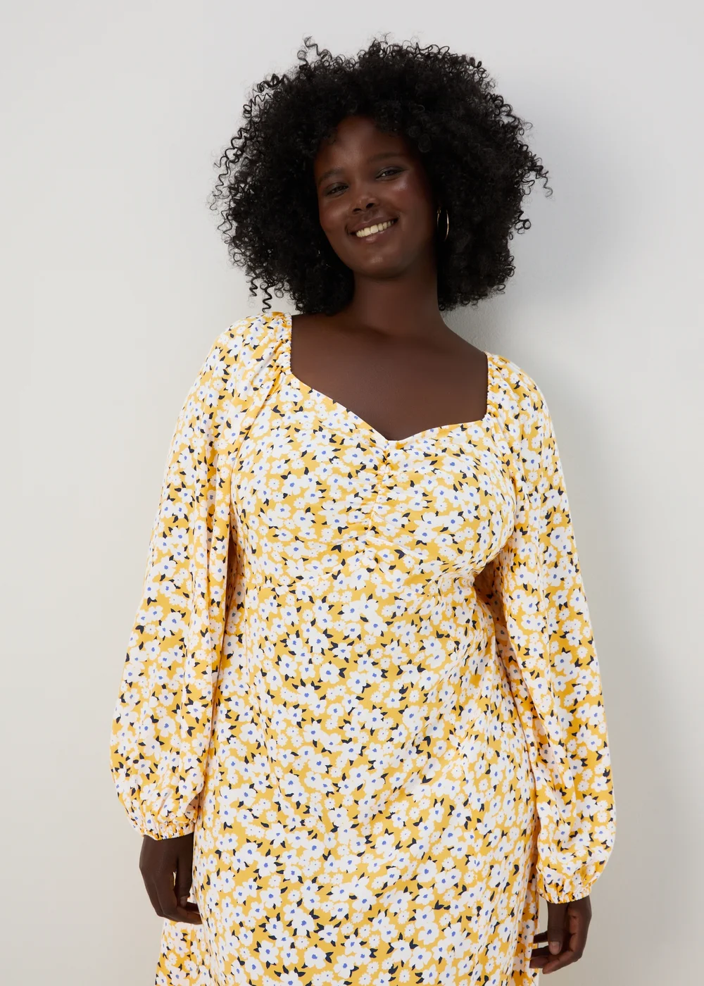 Yellow Floral Midi Dress - 8 Image 6