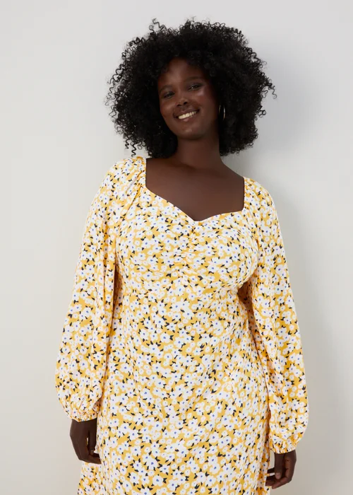 Yellow Floral Midi Dress - 8 Image 6