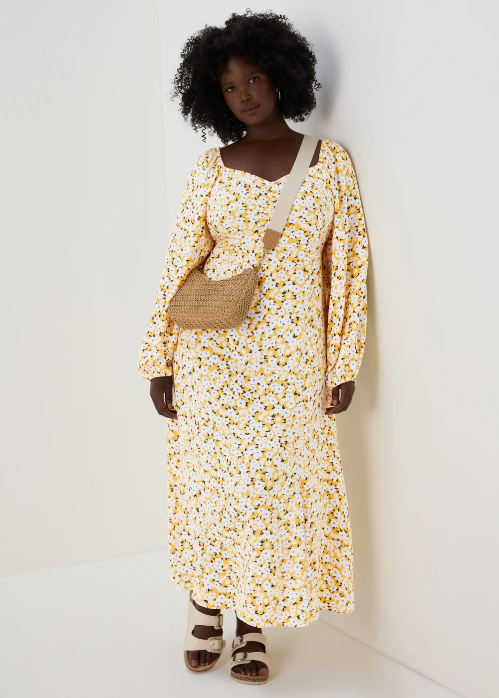 Yellow Floral Midi Dress - 8 Image 2