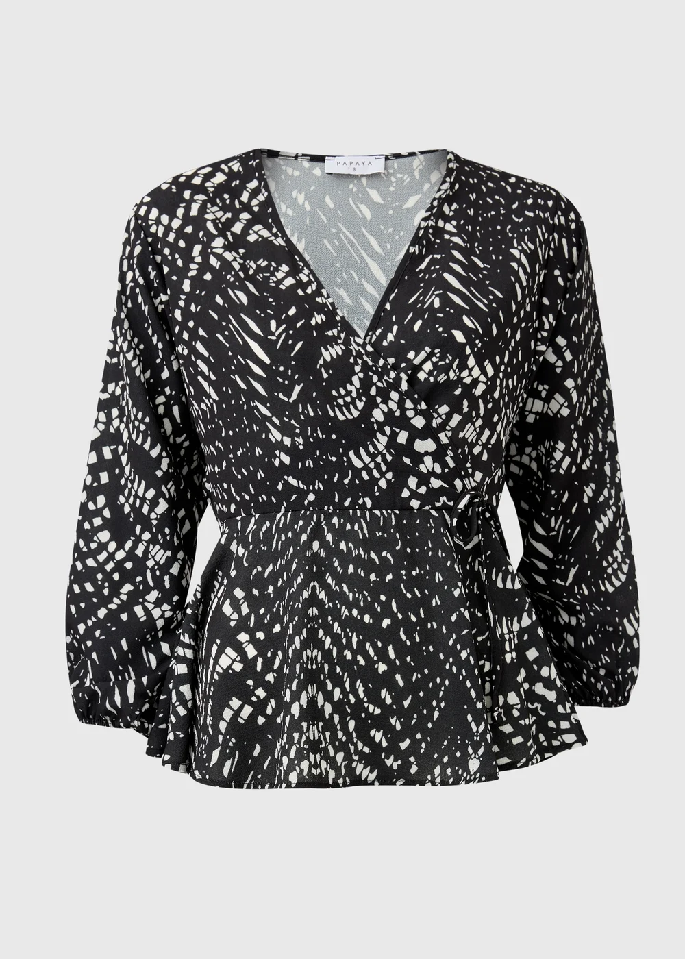 Black Mono Print Mock Wrap Top - Size 8 Image 1