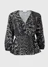 Black Mono Print Mock Wrap Top - Size 8 Image 1