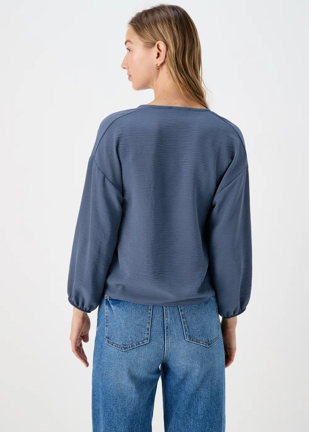 Blue Front Tie V Neck Blouse - 8 Image 2